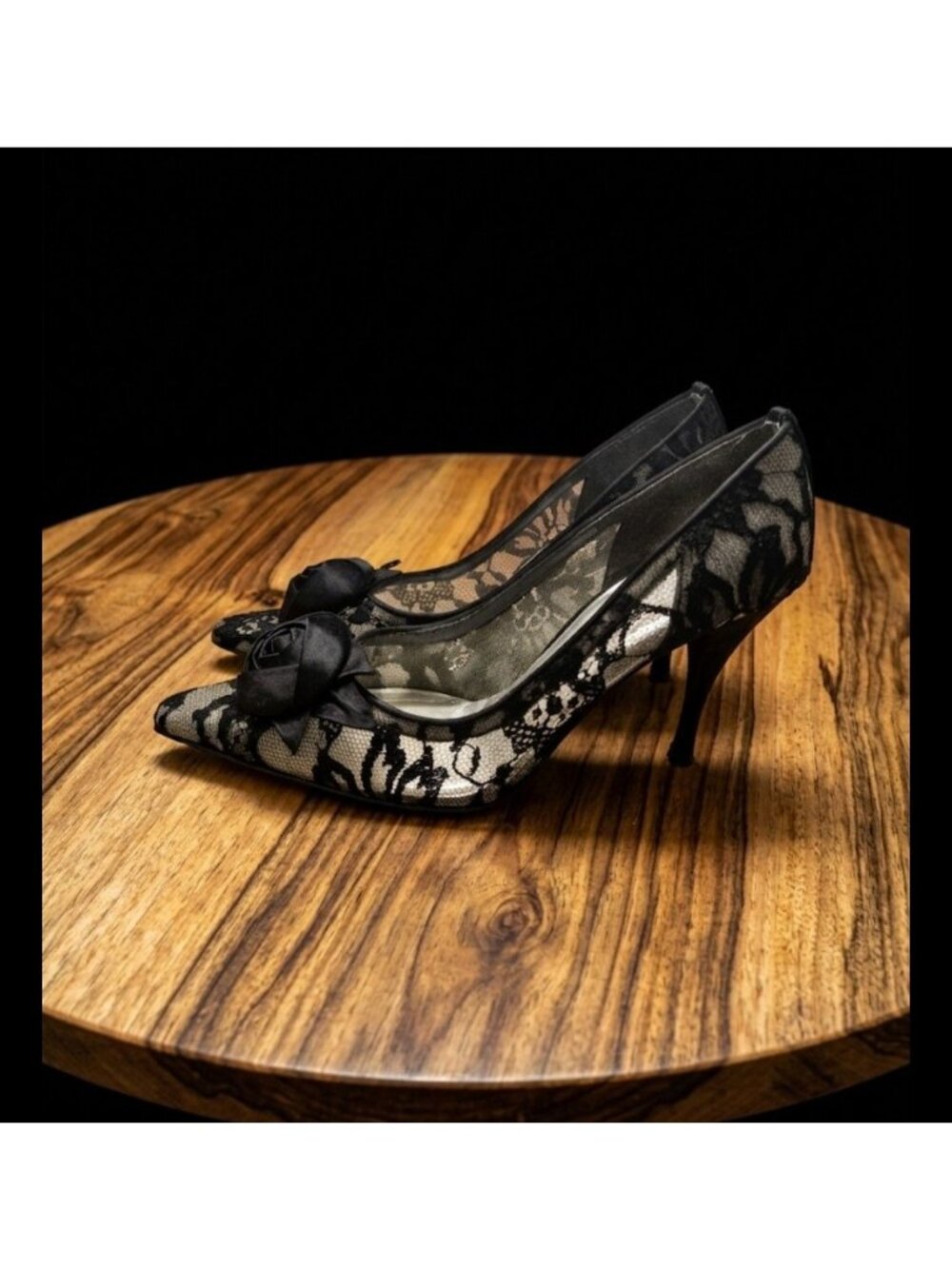 Stuart Weitzman Black Lace Goth Heels Shoes Women Size 7.5 M